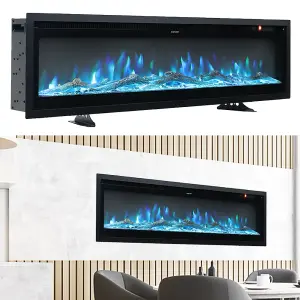 Electric Fire Wall Mounted Wall Inset or Freestanding Fireplace Heater 12 Flame Colors Adjustable 50 Inch