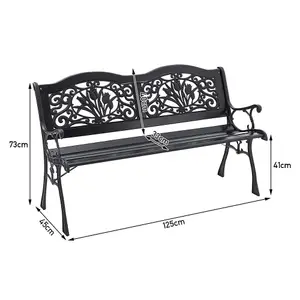 Black Rustproof Wood Wrought Iron Garden Bench with Backrest