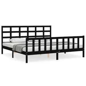 Berkfield Bed Frame with Headboard Black 200x200 cm Solid Wood