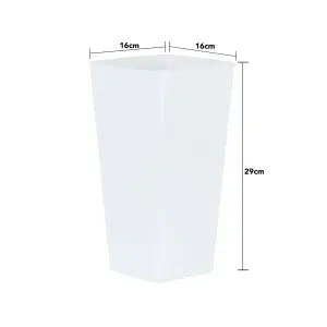 Wham Studio Set of 3 16cm Tall Square Plastic Planter Plant Pot, Office or Home Office, Computer Desk (Ice White) Made in the UK