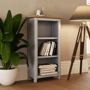 3 Tier Solid Oak Bookcase Grey