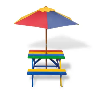 Berkfield Kids' Picnic Table with Benches and Parasol Multicolour Wood