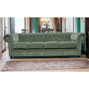 Chesterfield Handmade 4 Seater Sofa Pimlico Moss Green Fabric In Classic Style