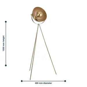 First Choice Lighting Pair of Retro Satin Brass Tripod Floor Lamps