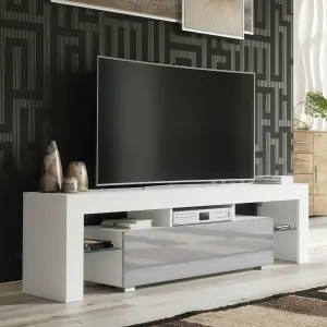 TV Unit 160cm Modern White with High Gloss Grey Doors - Creative Furniture