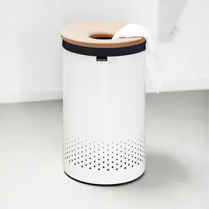 Brabantia White & Cork Steel Laundry bin, 60L