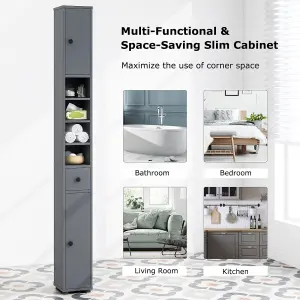 Costway Bathroom Tall Cabinet Slim Freestanding Storage Organizer Cupboard w/ 2 Doors