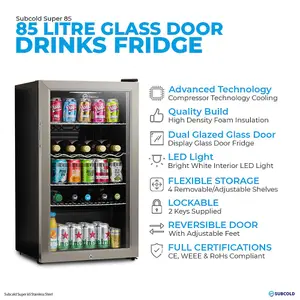 Subcold Super 85 LED Drinks Fridge - Stainless Steel