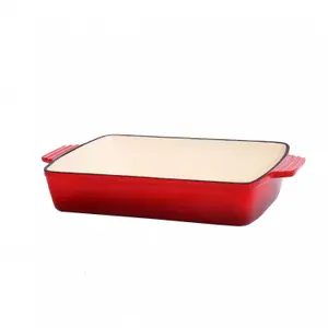 Oypla Cast Iron Red Enamel Roasting Pan Casserole Dish