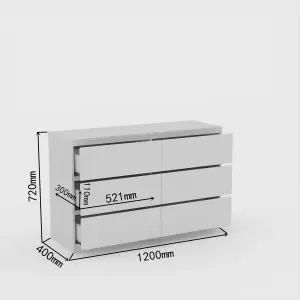 Home Source Lugano White 6 Drawer Wide Chest of Drawers High Gloss Drawer Fronts