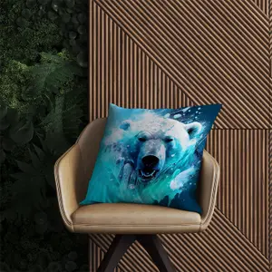 Polar Bear Face Splashart Outdoor Cushion 45cm x 45cm