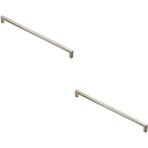 2x Square Block Handle Pull Handle 330 x 10mm 320mm Fixing Centres Satin Nickel