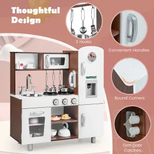 Costway Toddler Kitchen Playset Wooden Kids Pretend Play Kitchen w/ Realistic Lights & Sounds