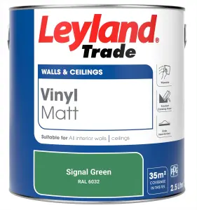 Leyland Trade Vinyl Matt Walls & Ceilings Emulsion Paint Signal Green (RAL 6032) 2.5L