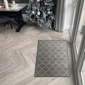 GoodHome Bromberg Grey & white Geometric Medium Rug, (L)90cm x (W)60cm