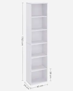 VASAGLE Bookcase, Bookshelf with 6 Shelves, Shelving Rack, for Living Room, Study, Office, Bedroom, Modern Style, Cloud White