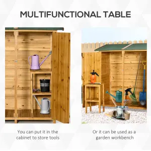 Outsunny Garden Storage Shed Tool Organizer w/ Table, 140x75x157cm, Natural