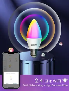 Aigostar Smart Bulb E27 Dimmable RGB+CCT(2700-6500K)LED Bulb, Compatible with Alexa&Google Home C37 Pack of 6