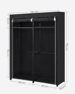 SONGMICS Wardrobe, Clothes Storage Wardrobe for Bedroom with 2 Clothes Rails, Portable, Collapsible, Clothes Rack, Black