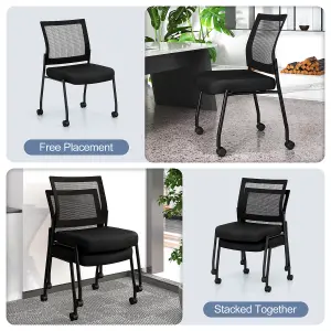 COSTWAY Set of 2 Armless Reception Chairs Stackable Office Guest Chairs with Mesh Back