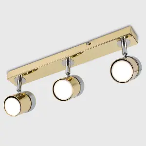 ValueLights Rosie 3 Way Adjustable Chrome and Polished Gold Effect Straight Bar Ceiling Spotlight