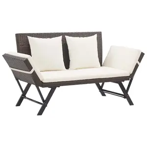 Berkfield Garden Bench with Cushions Brown 176 cm Poly Rattan