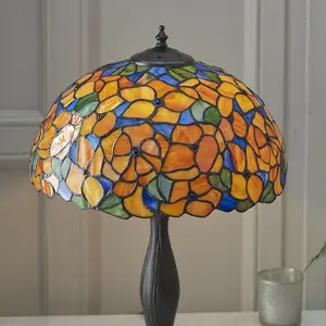 Medium Tiffany Glass Floral Table Lamp - Dark Bronze Finish - 60W E27 GLS LED