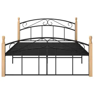 Berkfield Bed Frame Black Metal and Solid Oak Wood 140x200 cm