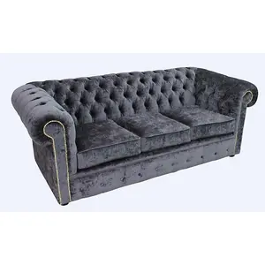 Chesterfield Handmade 3 Seater Sofa Settee Pastiche Steel Grey Velvet Fabric In Classic Style