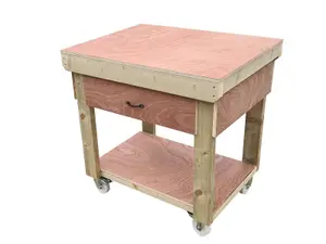 Wooden Eucalyptus hardwood top workbench, tool cabinet with drawer (V.1) (H-90cm, D-70cm, L-90cm) with wheels