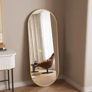 Jobu Home - Emi, Gold Metal Runway Oval Mirror - 120cm x 40cm