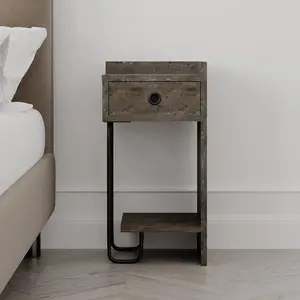 Jan Versatile Modern Bedside Table with Drawer and Open Shelf Dark Coffee / Right Orientation