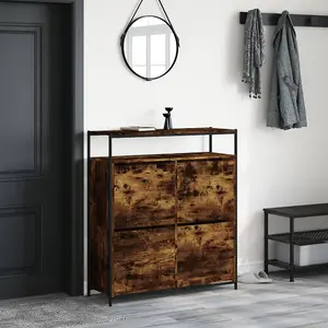 Berkfield Shoe Cabinet with 4 Flip-Drawers Smoked Oak 100x34x112 cm