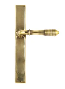 From The Anvil Aged Brass Reeded Slimline Lever Latch Set