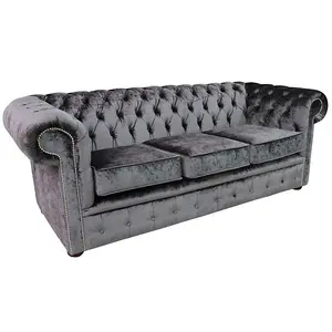 Chesterfield Handmade 3 Seater Sofa Settee Boutique Storm Black Velvet Fabric In Classic Style