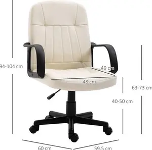 HOMCOM Swivel Executive Office Chair Home Office Mid Back PU Leather Computer Desk Chair For Adults With Arm, Wheels, Cream | Aosom UK