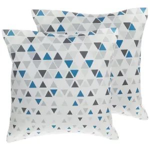 Set of 2 Cushions CLEOME 45 x 45 cm Geometric White Grey Blue