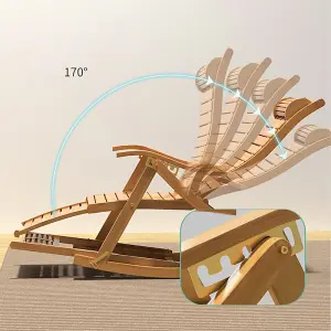 Foldable Adjustable Bamboo Indoor and Outdoor Recliner Chair Sun Lounge Rocking Chair with Retractable Footrest