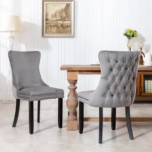 Set of 6 Lux Velvet Upholstered Kitchen Dining Chairs Wing High Back Office Bedroom Chairs Grey