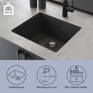 GoodHome Borage Black Resin 1 Bowl Kitchen sink 440mm x 500mm