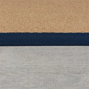 Dunelm Herringbone Jute Border Stair Runner, Coastal, Size: 60cm X 600cm (2ft X 20Ft), Blue/Natural, Herringbone Border Navy