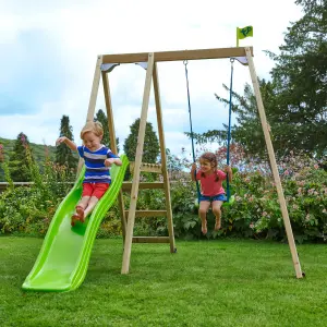 TP Toys Multiplay Green & Wood Swing & slide (L) 1890mm x (W) 2760mm