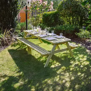 Oakham 8ft Rounded Picnic Table and Bench Set - L244 x W91 x H72 cm - Light Green