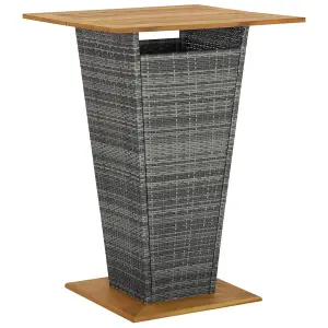 Berkfield Bar Table Grey 80x80x110 cm Poly Rattan and Solid Acacia Wood