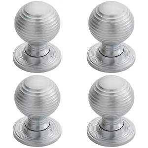 4x Textured Reeded Ball Cupboard Door Knob 28mm Dia Satin Chrome Handle