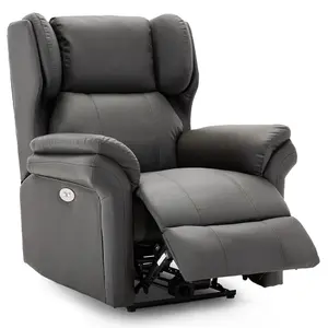 Electric Powered Recliner Chair With Wingback Design And USB Charger Port In Slate Bonded Leather