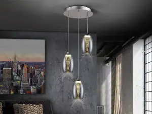 Luminosa Nebula Integrated LED 3 Light Crystal Cluster Drop Ceiling Pendant Chrome