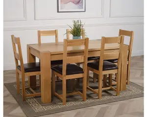 Kuba 150 x 85 cm Chunky Medium Oak Dining Table and 6 Chairs Dining Set with Lincoln Chairs