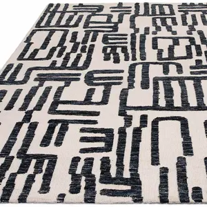 Modern Easy to Clean Black Abstract Rug for Living Room Dining Room & Bedroom-160cm X 230cm