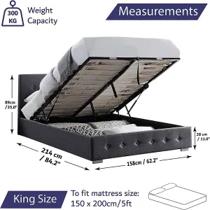 Dark Grey King Size Ottoman Lift Up Storage Bed With Pocket Sprung Mattress